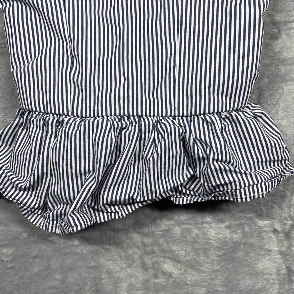Abercrombie Kids Peplum Cami Tank Top Girls Navy White Striped Smocked Size M